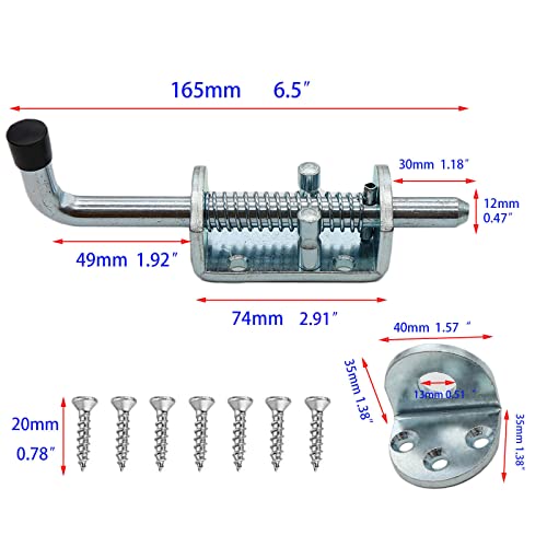 2 Packs 6.5 Inch Heavy Duty Spring Loaded Latch Pin, Sliding Barrel Bolt Door Lock for Chests/Cabinets/Utility Trailer Gate, 2mm Thickened Interior and Outdoor Latch