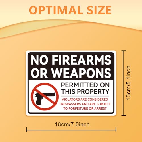 WADORN 10Pcs No Firearms Or Weapons Permitted On This Property Sign Sticker, No Weapons Allowed Sign Self-Adhesive Vinyl Decal Weapons Prohibited Sign Warning Stickers for Outdoors 7.08x5.12 Inch - style: No Firearms Or Weapons Permitted
