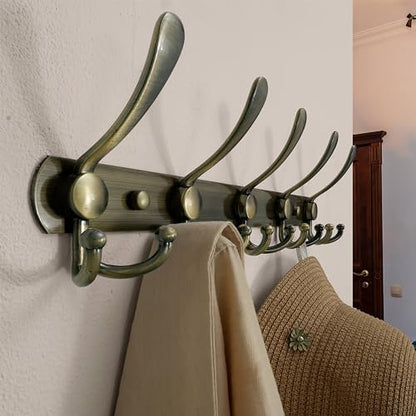 Dseap Wall Mounted Coat Rack - 5 Tri Hooks, Heavy Duty, Stainless Steel, Metal Coat Hook Rail for Coat Hat Towel Purse Robes Mudroom Bathroom Entryway (Bronze, 2 Packs) - color: Bronze, size: L=16" (2 Pcs)