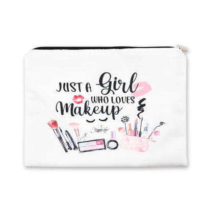 Funny Cosmetic Bag for Women Just A Girl Who Loves Makeup Bag for Girls Christmas Birthday Gifts for Daughter Friend Granddaughter Travel Toiletry Pouch With Zipper Makeup Cosmetic Pouches - style: Girls Makeup