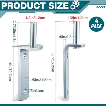 Yaocom 4 Pack Gate Pintle 1/2 Inch Wall Mount Gate Hinges Coated with Weather Resistant Protection Heavy-Duty Galvanized Hardware for Farm Fence Posts