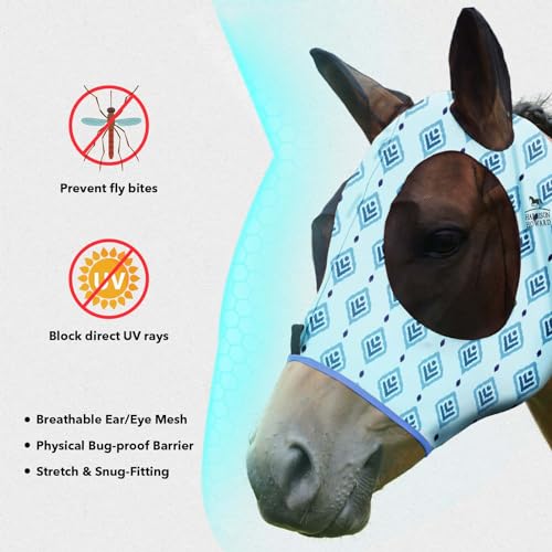 Harrison Howard Super Comfort Stretchy Fly Mask Large Eye Space with UV Protection Soft on Skin with Breathability Nature Aztec Cob (Medium) - color: Nature Aztec, size: Cob (Medium)