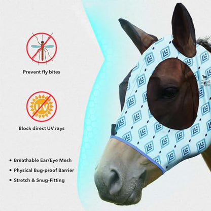 Harrison Howard Super Comfort Stretchy Fly Mask Large Eye Space with UV Protection Soft on Skin with Breathability Nature Aztec Cob (Medium) - color: Nature Aztec, size: Cob (Medium)