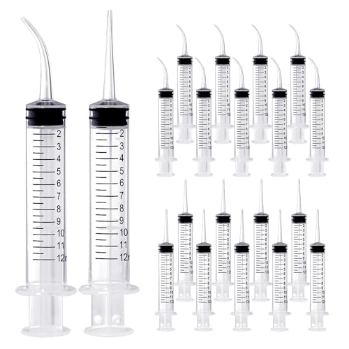 Wisdom Teeth Syringe, 12ml Dental Irrigation Syringe (20 Pack) - style: Curved Tip & Straight Tip 20 Pack