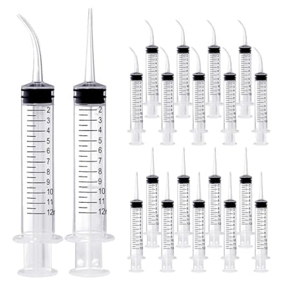 Wisdom Teeth Syringe, 12ml Dental Irrigation Syringe (20 Pack) - style: Curved Tip & Straight Tip 20 Pack