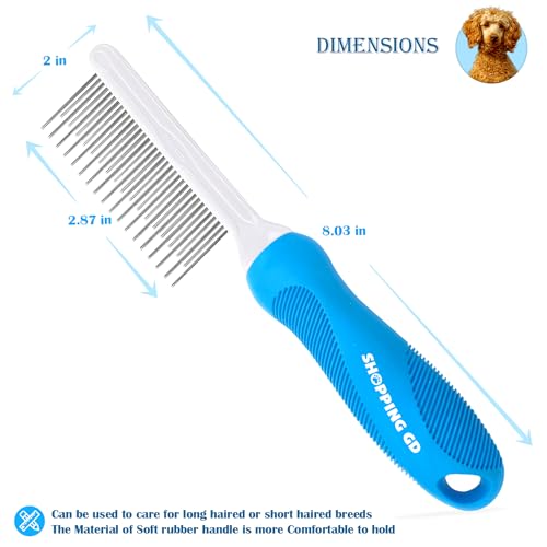 Detangling Pet Grooming Comb for Dogs & Cats with Long & Short Stainless Steel Metal Teeth for Removing Tangles and Knots - Dematting Brush to Detangle Matted Hair