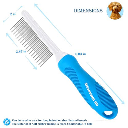 Detangling Pet Grooming Comb for Dogs & Cats with Long & Short Stainless Steel Metal Teeth for Removing Tangles and Knots - Dematting Brush to Detangle Matted Hair