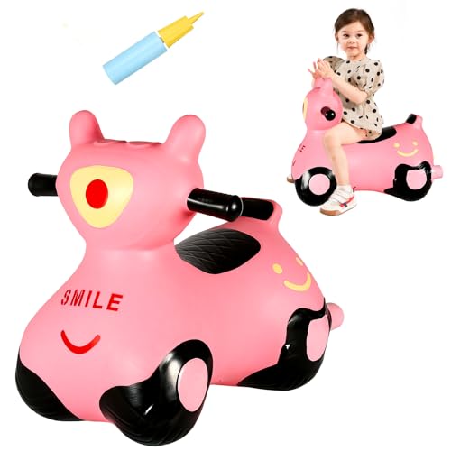 INPANY Kids Bouncy Car Hopper Toys, Toddlers Ride on Car, Gifts Toy for Kid | Eco-Friendly PVC, Low Center Gravity, Cute Cartoon Design, Load 100 Lbs, Learn & Exercise & Active Fun, Gifts for 1-3 Kids - color: Pink Car2