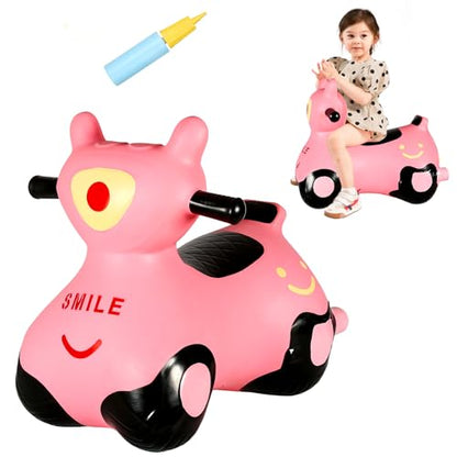 INPANY Kids Bouncy Car Hopper Toys, Toddlers Ride on Car, Gifts Toy for Kid | Eco-Friendly PVC, Low Center Gravity, Cute Cartoon Design, Load 100 Lbs, Learn & Exercise & Active Fun, Gifts for 1-3 Kids - color: Pink Car2