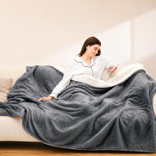 Heated Throw Blanket, 50"x60", Gray - color: Gray, size: Throw-50"x60"