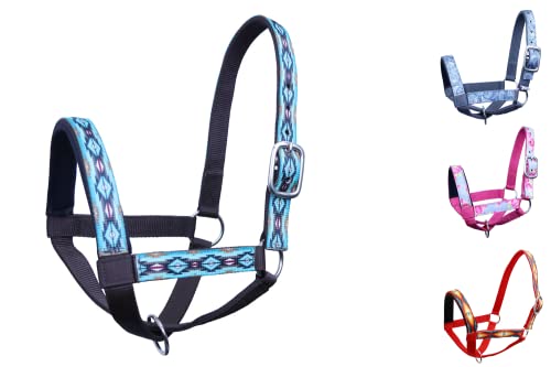 Tahoe Tack Nylon Overlay Sheep and Goat Halter with Padded Noseband - 6 Month Warranty - color: Blue Aztec