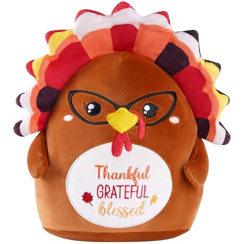 Thanksgiving Turkey Plush Toy, 12 Inch Fall Turkey Stuffed Animal with Glasses, Soft Cute Autumn Plushie Pillow Gift for Girls Boys, Thankful Grateful Blessed Decor for Table Centerpiece - style: Thanksgiving Turkey