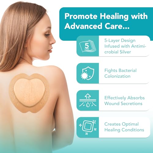 Silicone Foam Dressing Ag Sterile Wound Bandage with 7.08"x7.08" Waterproof Gentle Silicone Adhesive Border, Breathable Ultra Absorbent Pads (Pack of 5) - size: 7.08x7.08 Inch (Pack of 5)