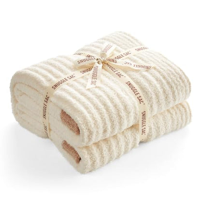 Snuggle Sac Queen Size Blanket for Bed, Soft Luxurious Bedding Blankets, Large Fuzzy Plush Microfiber Blankets, Cream, 90x90 inches - color: Cream, size: Queen(90"x 90")