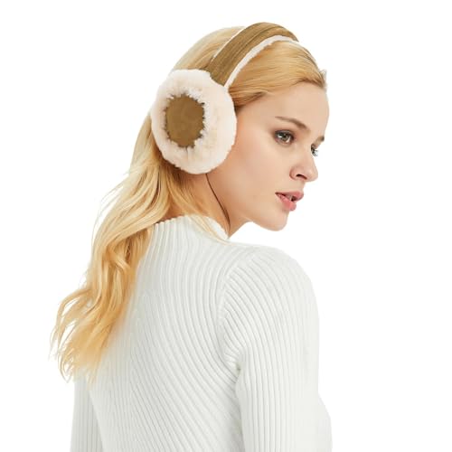 Aurya Sheepskin Earmuffs, Classic Ear Warmer for Winter Outdoor, Wool Ear Muffs for Men and Women - color: Chestnut