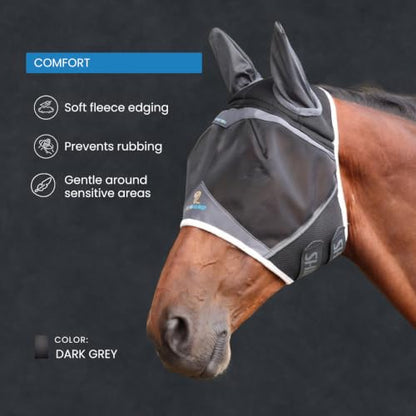 Shires FlyGuard Pro Air Motion Fly Mask with Ears – Pony Size | Lightweight Breathable Air Motion Fabric for Superior Comfort | Protects Against Flies & Insects | Secure Fit | Dark Grey - size: Pony