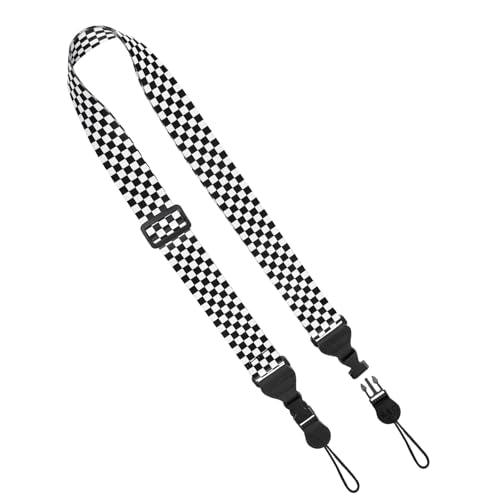 FIEIL Nylon iPad Strap, Adjustable Camera Neck Strap, Comfortable Shoulder Strap for iPad, Cellphone Tablet, Camera, Laptop, Binocular, Luggage Bag (Black and White Checkered Universal Neck Lanyard) - color: Black and White Checkered