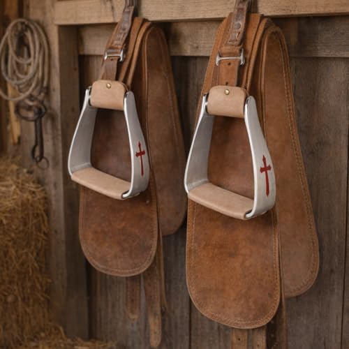 CHALLENGER 5-1/4 Wide Horse Saddle Western Lightweight Aluminum Angled Saddle Wide Stirrups Cross 5136L