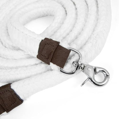 Jeffers Equine Flat Braid Cotton Roping Rein – 7 Feet, 1 in Wide Western Horse Rein with Leather Loops & Scissor Snap Ends – Durable Tack for Barrel Racing, Training, Ranch & Trail Riding