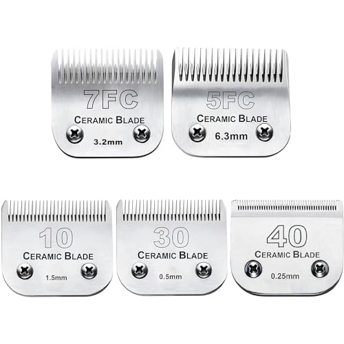 5PCS Dog Grooming Clipper Replacement Blade Compatible with Andis Clipper | Dog Clipper Blade for Oster A5/Wahl KM Series Dog Clipper,Ceramic Blade & Stainless Steel Blade(10+30+40+5FC+7FC) - color: 7 Skip Tooth /3.2mm