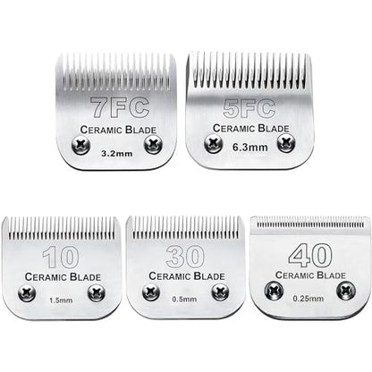 5PCS Dog Grooming Clipper Replacement Blade Compatible with Andis Clipper | Dog Clipper Blade for Oster A5/Wahl KM Series Dog Clipper,Ceramic Blade & Stainless Steel Blade(10+30+40+5FC+7FC) - color: 7 Skip Tooth /3.2mm