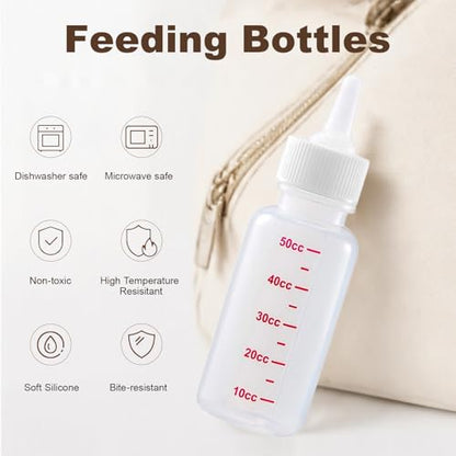 REDDOUDOU Kitten Nursing Bottle, Nipple for Kittens, Cat Feeding Bottle Kit, 1 Pet Milk Bottle + 4 Silicone Nipples, Newborn Kitten Feeding Kit for Puppies, Squirrels, Rabbits, Small Animals