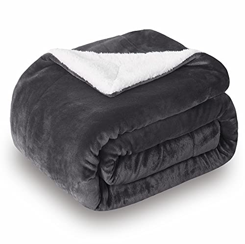 SOCHOW Sherpa Fleece Throw Blanket, Reversible Super Soft Luxurious Plush Blanket Throw Size, Dark Grey, 50"x60" - color: Dark Grey, size: 50"×60"