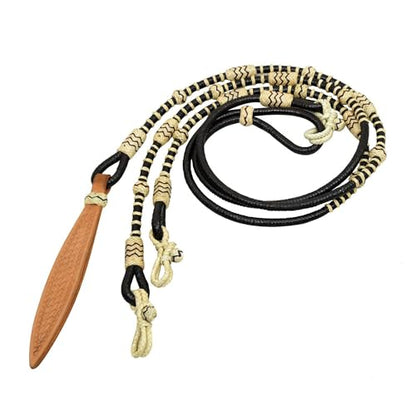CALYX Natural & Black Knots Raw Hide Leather Horse Tack Hand-Braided Romal Romel Reins Ranch Rope/Rope Reins-8.5 Ft Rein, 52' Romel - color: Black Rope and Natural Knots