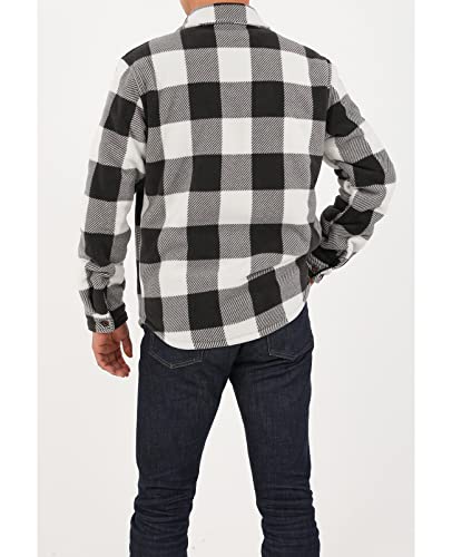 ZENTHACE Men's Warm Sherpa Lined Plaid Shirt Jacket - color: Buffalo Plaid Black and White, size: Small