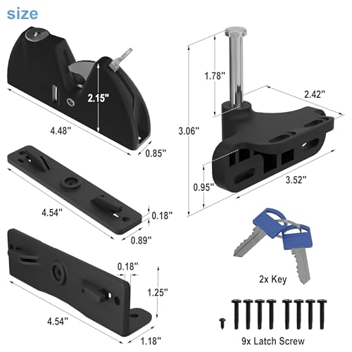 Self Locking gate Latch, Lockable Latch Key, Fence Lock Suitable for Outdoor Gates. Locking gate Latch Fence Hardware Suitable for Metal, Wood, and Vinyl Fences. Black Finish