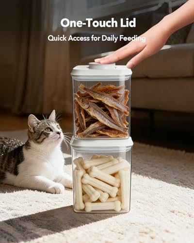 Dog Food Storage Container with One-Touch Lid, 2.8 QT / 2.65 L Stackable Durable BPA-Free PET Cat Food Storage Container,for Pet Treats, Supplements & Small Kibble - color: 2.8QT