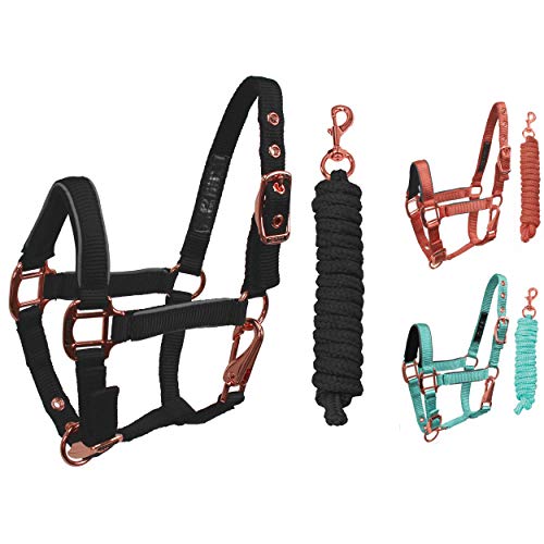 Derby Originals Rose Gold Stable & Breakaway Reflective Safety Horse Halters with Matching Lead & One Year Warranty