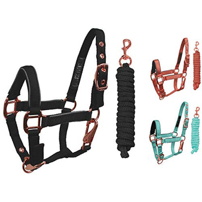 Derby Originals Rose Gold Stable & Breakaway Reflective Safety Horse Halters with Matching Lead & One Year Warranty
