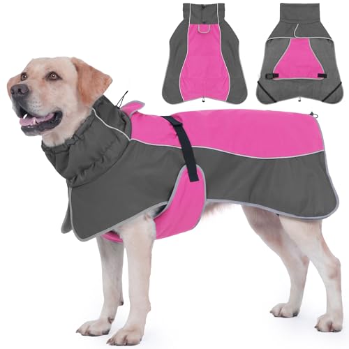 Dog Raincoat, Waterproof Dog Coat with Polar Fleece Lining - color: Pink, size: Large