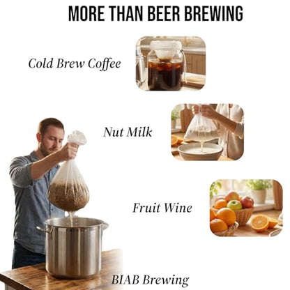 2 Pack BIAB Brewing Bag, 18" x 16", 250 Micron Reusable Fine Mesh Brew Bags with Reinforced Stitching & Drawstring, Heavy Duty Nylon Straining Bag for All Grain Home Brewing - size: 2Pack 18" X 16"