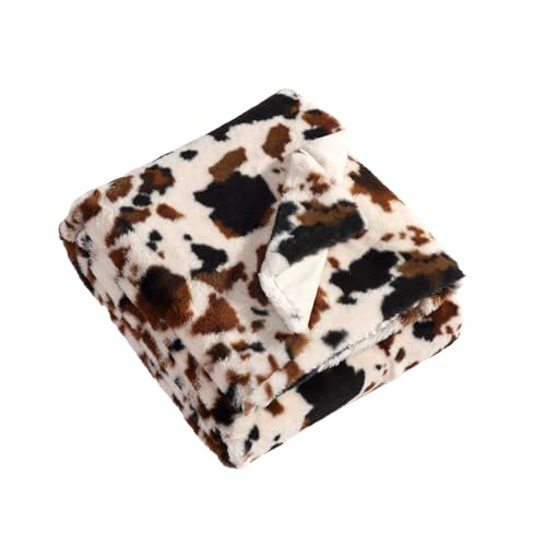 Wrangler - Blanket, Super Soft & Reversible Faux Fur Bedding, Yellowstone Inspired Throw Blanket for Couch or Bed (Spotted Cow Print Brown, 50" x 70") - color: Spotted Cow Print Brown
