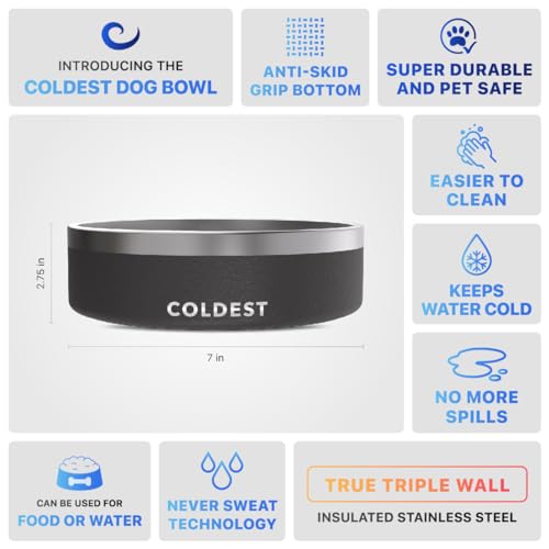 Coldest Dog Bowl - Anti Rust Metal, Non Slip, 3 Layers Insulated Stainless Steel Dog Bowls - Spill Proof & Heavy Duty - Water Bowl for Dogs, Cats & Pets, Dish Washer Safe (42 oz, Stealth Black) - color: Stealth Black, size: 42 oz