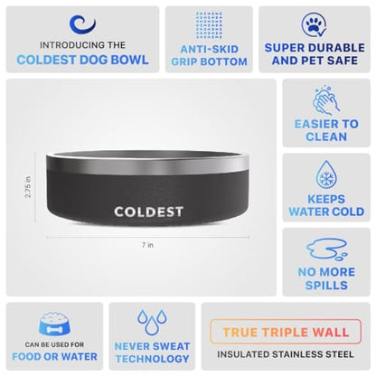 Coldest Dog Bowl - Anti Rust Metal, Non Slip, 3 Layers Insulated Stainless Steel Dog Bowls - Spill Proof & Heavy Duty - Water Bowl for Dogs, Cats & Pets, Dish Washer Safe (42 oz, Stealth Black) - color: Stealth Black, size: 42 oz