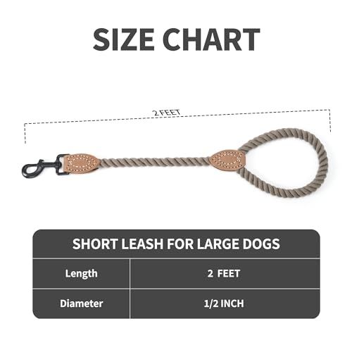Mile High Life Dog Leash Braided Cotton Rope with Leather-Reinforced Ends - color: Camel, size: 18 Inch-1/2"