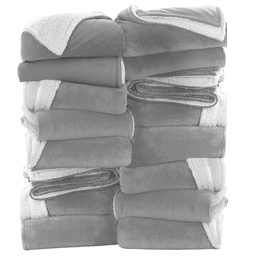 IR Imperial Rooms Silver Sherpa Fleece Throw Blanket for Bed - Wholesale Bulk Pack of 16 Sherpa Blankets - Soft Fluffy Throw Blankets for Hotels, Guest Bedroom, 50x60 Inches - color: Silver, size: Throw (Pack of 16)
