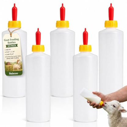 Balacoo 10-Sets 400 ml Goat Feeding Bottles with Nipples, Nursing Bottles | Leak-Proof Lamb & Kid Milk Kit, Easy-Clean Livestock Nursing Set for Sheep, Calf, Piglet