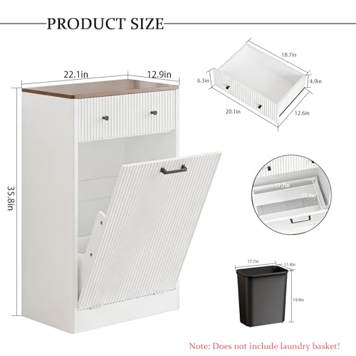 10 Gallon Tilt Out Trash Can Cabinet with Drawer, Hidden Trash Bin Storage & Laundry Hamper Cabinet, Pet Proof Trash Can Holder for Kitchen, Laundry Room & Bathroom, White - color: White