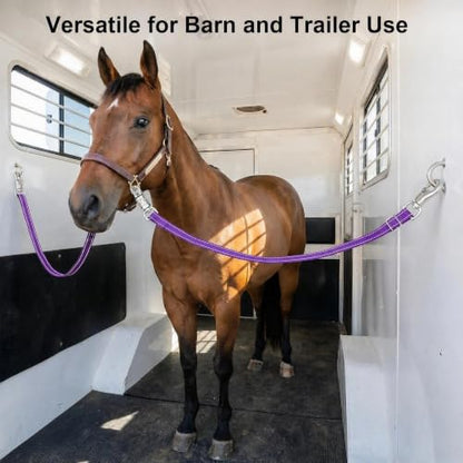 2 Pack Cross Ties for Horses, Heavy Duty Reflective Adjustable Trailer Tether (44"-78.7") with Panic & Bull Snap, 360° Anti-Tangle Barn Grooming Equipment (Purple) - color: Purple