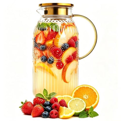 Amzcku Glass Pitcher with Lid 68oz 2L Vintage Water Carafe Beverage 1Pack - size: 68 Ounces (1 Pack)