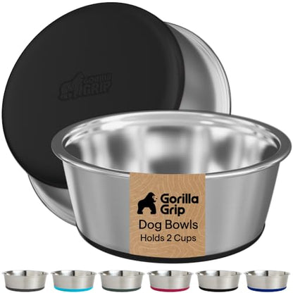 GORILLA GRIP Dog Bowls, Food Grade Stainless Steel, Set of 2, 2 Cup, Black | 304 Stainless Steel Pet Feeding Bowls Hold 16 fl oz Each, Dishwasher Safe, Rust Resistant, BPA Free Rubber Base - color: Black, size: 2 Cup (16 Oz)