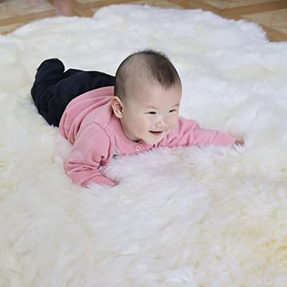 Champlus Genuine Australian Merino Sheepskin Rug, 5x7 ft Sheep Skin Rug, Lambskin Area Rug, 6-Pelt, White - size: 5' x 7' (Oblong)