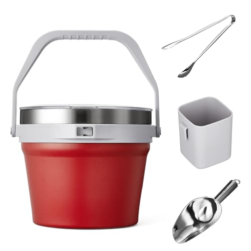 COKTIK 7L Vacuum Insulated Ice Bucket with Lid and Scoop& Tongs，Large capacity Stainless Steel Beverage Bucket for Cocktail, Champagne, Wine, Beer，Large Parties（Red Suit） - color: Red Suit