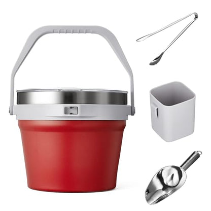 COKTIK 7L Vacuum Insulated Ice Bucket with Lid and Scoop& Tongs，Large capacity Stainless Steel Beverage Bucket for Cocktail, Champagne, Wine, Beer，Large Parties（Red Suit） - color: Red Suit