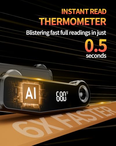 2026 Upgrade Meat Thermometer Digital for Cooking, 0.5s Instant Read Food Thermometer, ±0.5 ℉ Accuracy Kitchen Thermometer, Large LED Display, IP67 Waterproof for Grill, BBQ, Oven, Brewing, Baking - color: Black