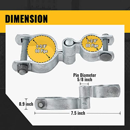 VIVIDA 1-3/8" x 2-3/8" Chain Link Gate Hinge Kit, Chain Link Gate Hardware | Include 1-3/8" x 2-3/8" Fence Gate Hinge Kit, 1-3/8" x 2-3/8" Chain Link Gate Latch, Galvanized Steel - size: 1-3/8" × 2-3/8" (SILVER)